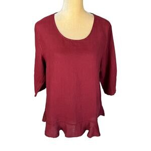 Match Point Linen Maroon Tunic Top Size Small